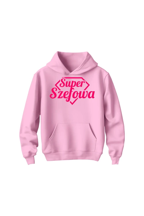 Bluza dziecięca z kapturem Super Szefowa różowy nadruk - różowa