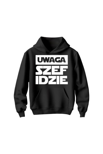 Bluza dziecięca z kapturem Uwaga szef idzie - czarna