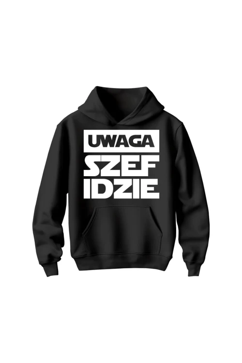 Bluza dziecięca z kapturem Uwaga szef idzie - czarna