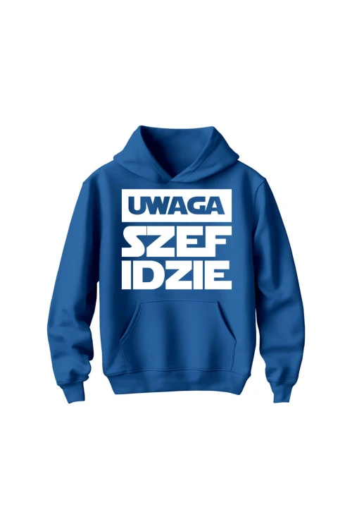 Bluza dziecięca z kapturem Uwaga szef idzie - niebieska