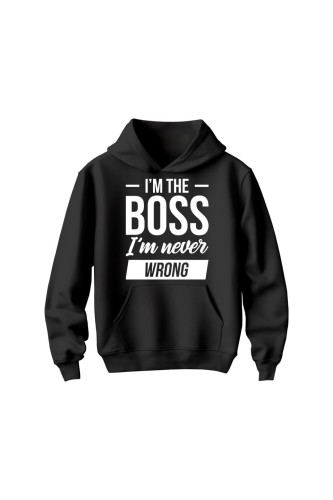 Bluza dziecięca z kapturem Im the boss im never wrong - czarna
