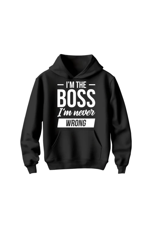 Bluza dziecięca z kapturem Im the boss im never wrong - czarna