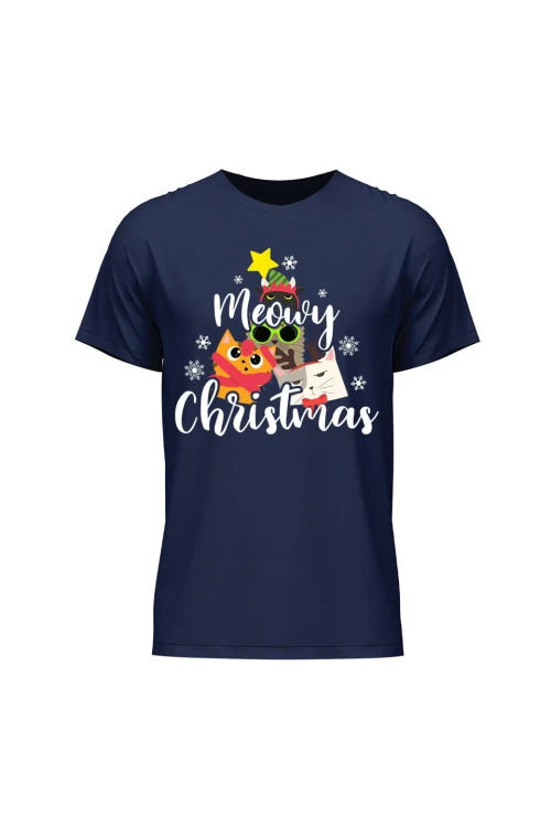 Koszulka męska Meowy Christmas - granatowa