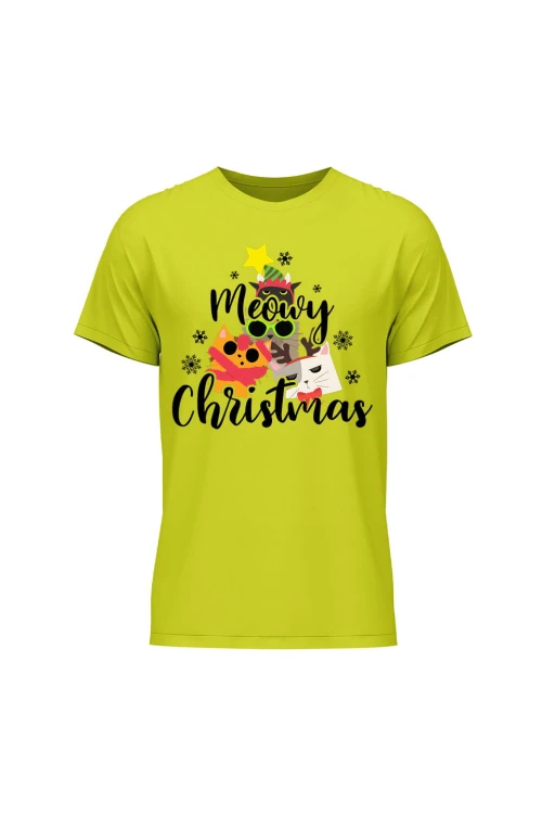 Koszulka męska Meowy Christmas - limonka
