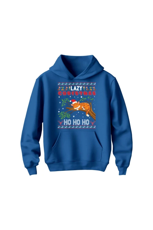 Bluza dziecięca z kapturem Lazy christmas ho ho ho - niebieska