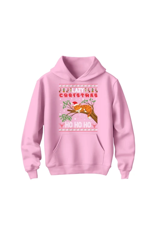 Bluza dziecięca z kapturem Lazy christmas ho ho ho - różowa