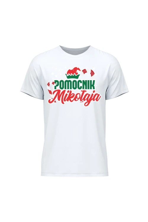 Koszulka męska Pomocnik Mikołaja - biała