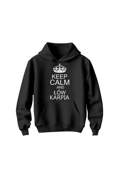 Bluza dziecięca z kapturem Keep Calm and łów karpia - czarna
