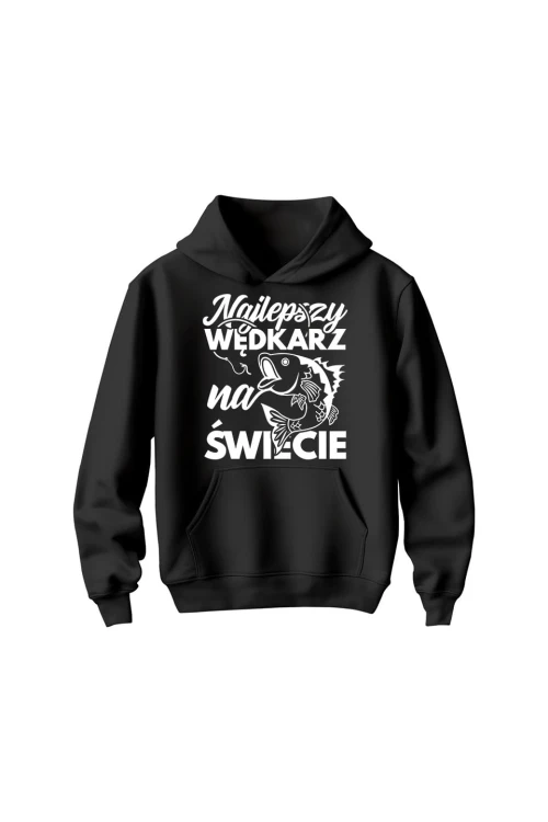 Bluza dziecięca z kapturem Najlepszy wędkarz na świecie - czarna