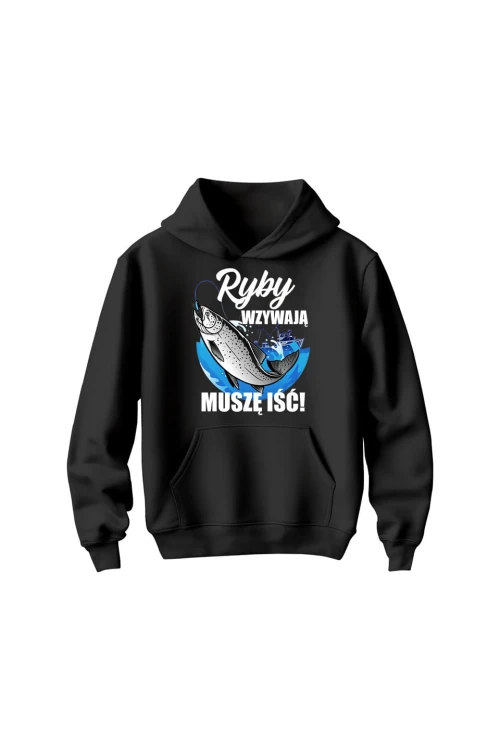 Bluza dziecięca z kapturem Ryby wzywają muszę iść - czarna