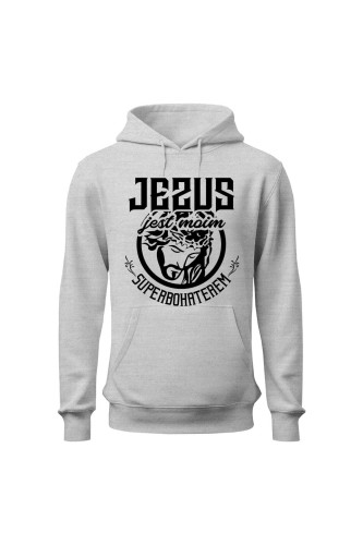 Bluza męska z kapturem Jezus jest moim superbohaterem - szara