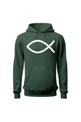 Bluza męska z kapturem Symbol Ryby chrześcijański - zielona