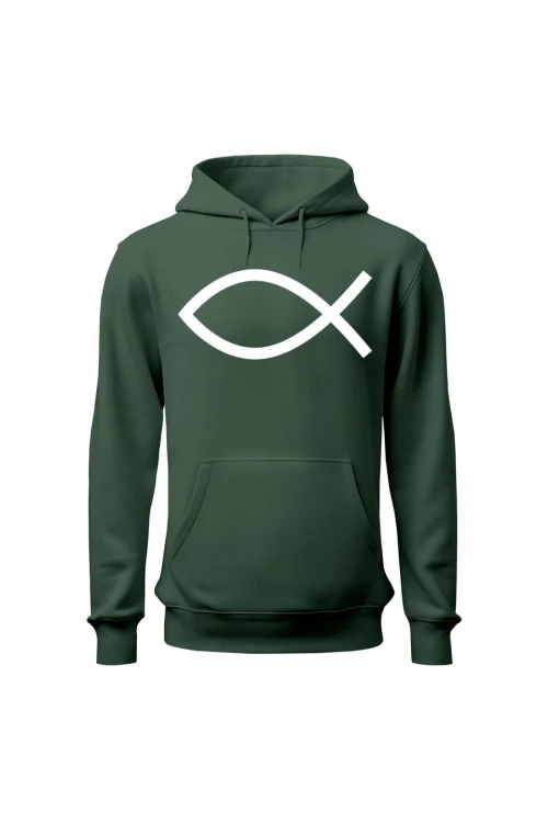 Bluza męska z kapturem Symbol Ryby chrześcijański - zielona