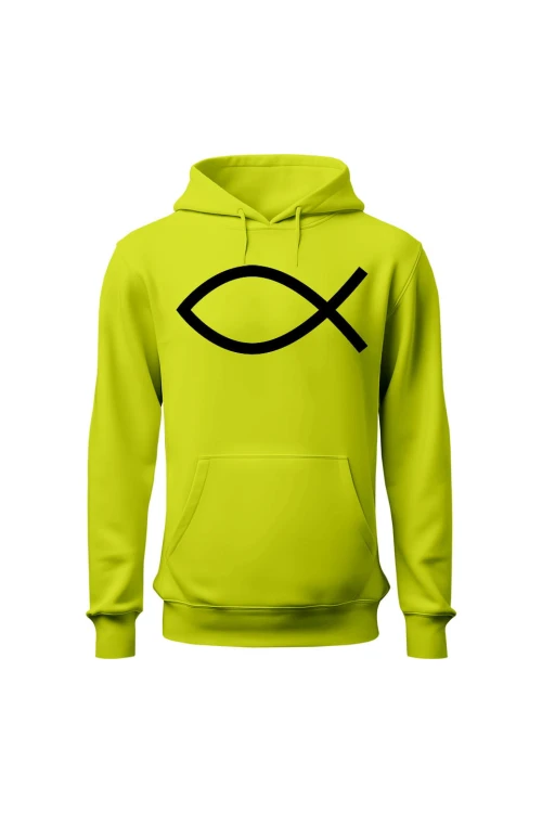Bluza męska z kapturem Symbol Ryby chrześcijański - limonka
