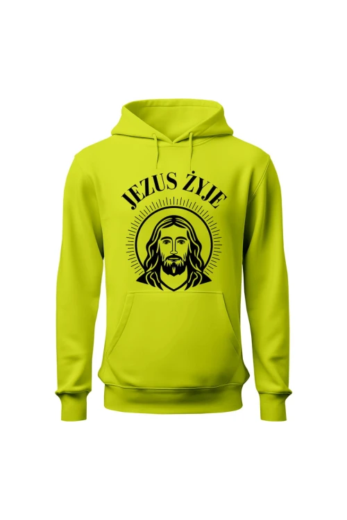 Bluza męska z kapturem Jezus żyje - limonka