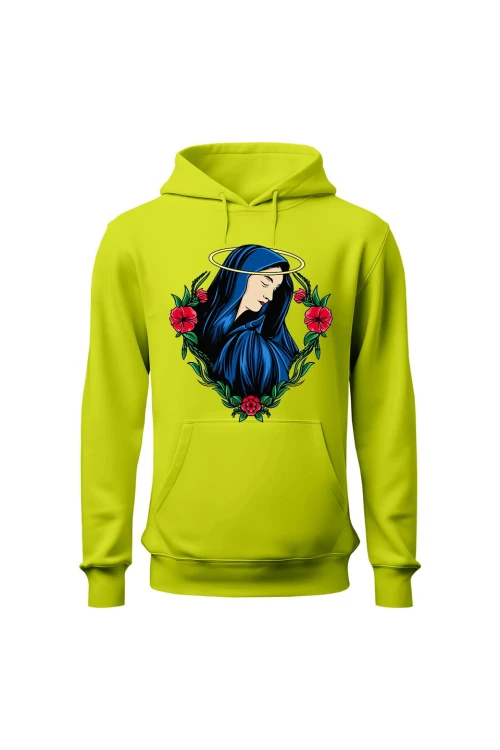 Bluza męska z kapturem Wizerunek Maryi - limonka