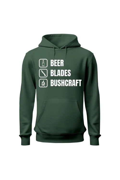 Bluza męska z kapturem Beer blades and bushcraft - zielona