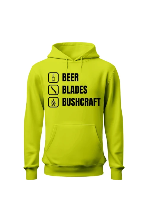 Bluza męska z kapturem Beer blades and bushcraft - limonka