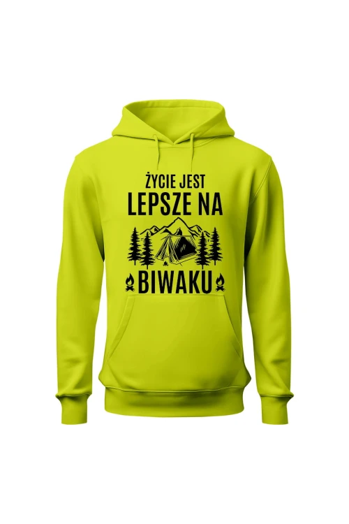 Bluza męska z kapturem Życie jest lepsze na biwaku - limonka