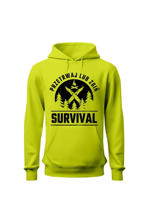 Bluza męska z kapturem Survival Przetrwaj lub zgiń - limonka