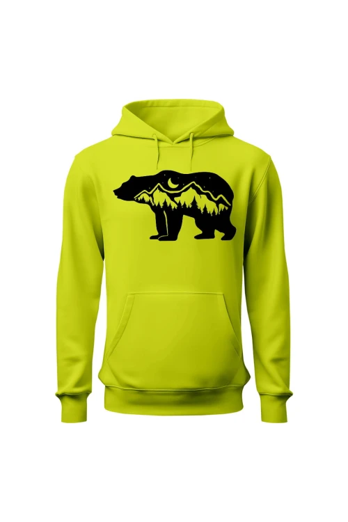 Bluza męska z kapturem Niedźwiedź górski księżyc - limonka