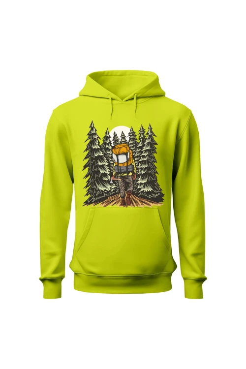 Bluza męska z kapturem W lesie - limonka