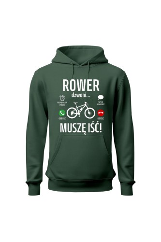 Bluza męska z kapturem Rower dzwoni muszę iść MTB - zielona
