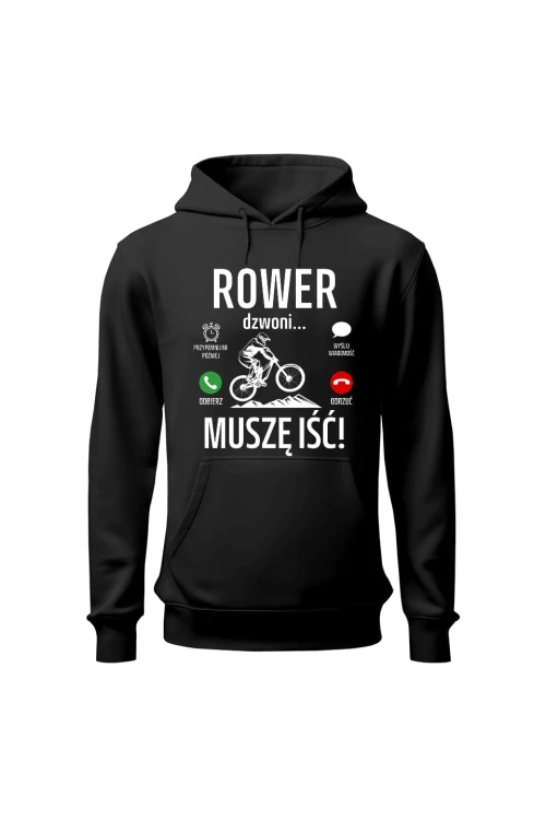 Bluza męska z kapturem Rower dzwoni muszę iść Downhill - czarna
