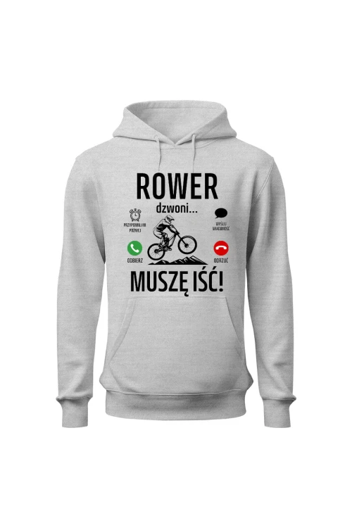 Bluza męska z kapturem Rower dzwoni muszę iść Downhill - szara