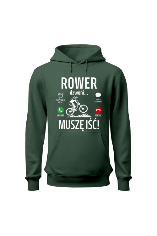 Bluza męska z kapturem Rower dzwoni muszę iść Downhill - zielona