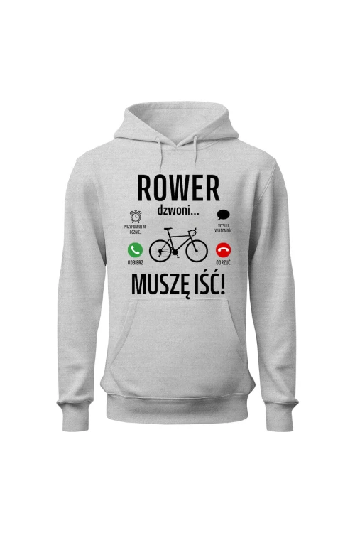 Bluza męska z kapturem Rower dzwoni muszę iść Szosa - szara