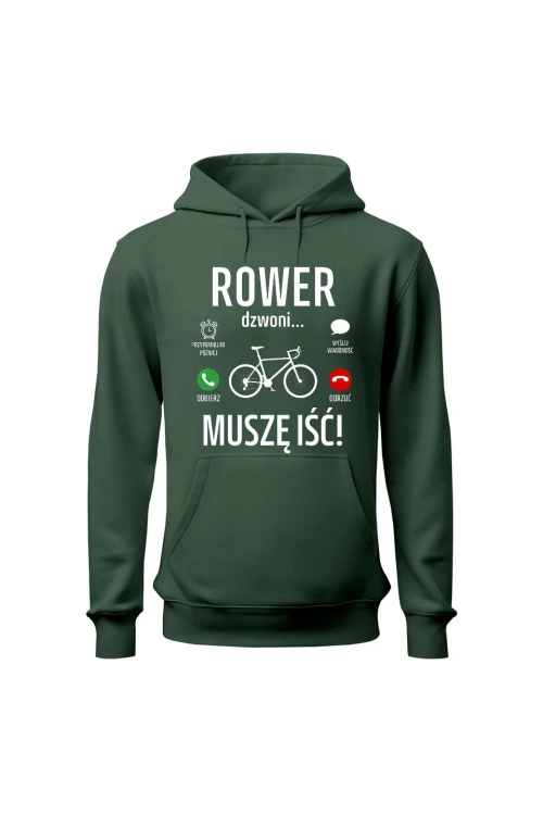 Bluza męska z kapturem Rower dzwoni muszę iść Szosa - zielona