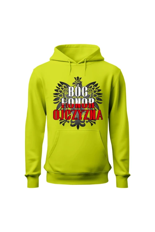 Bluza męska z kapturem Bóg Honor Ojczyzna - limonka