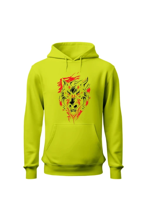 Bluza męska z kapturem Wilk - limonka