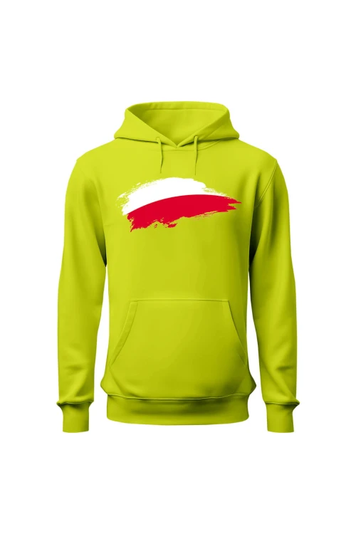 Bluza męska z kapturem Polska Flaga - limonka