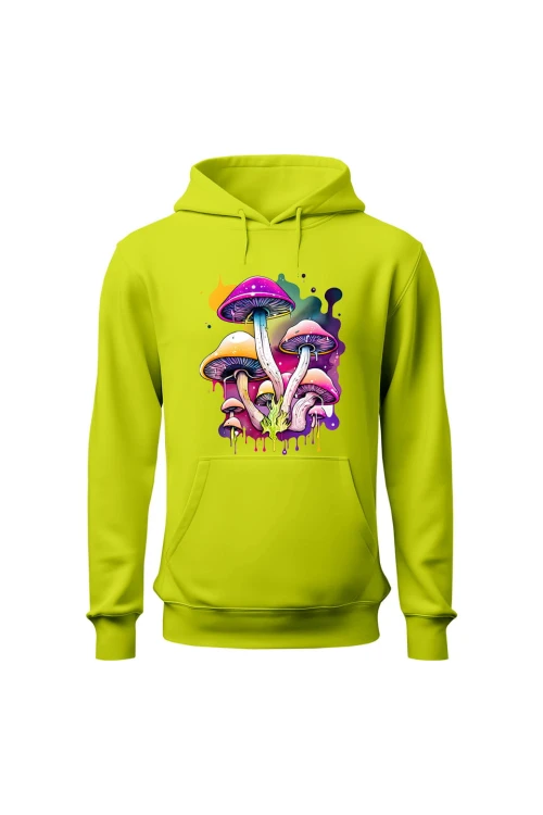 Bluza męska z kapturem Kolorowe Grzybki - limonka