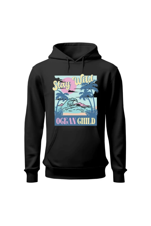 Bluza męska z kapturem Stay wild ocean child - czarna