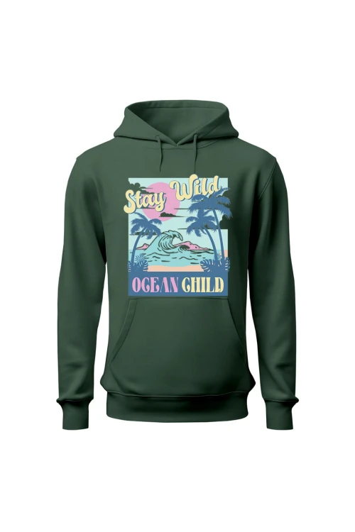 Bluza męska z kapturem Stay wild ocean child - zielona