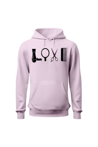 Bluza damska z kapturem Love Fryzjerstwo - różowa