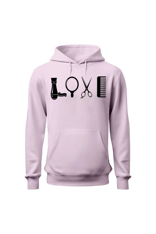 Bluza damska z kapturem Love Fryzjerstwo - różowa