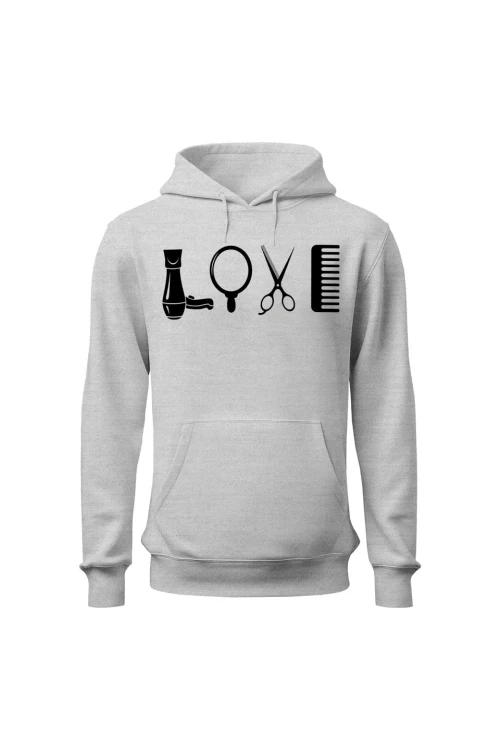 Bluza damska z kapturem Love Fryzjerstwo - szara