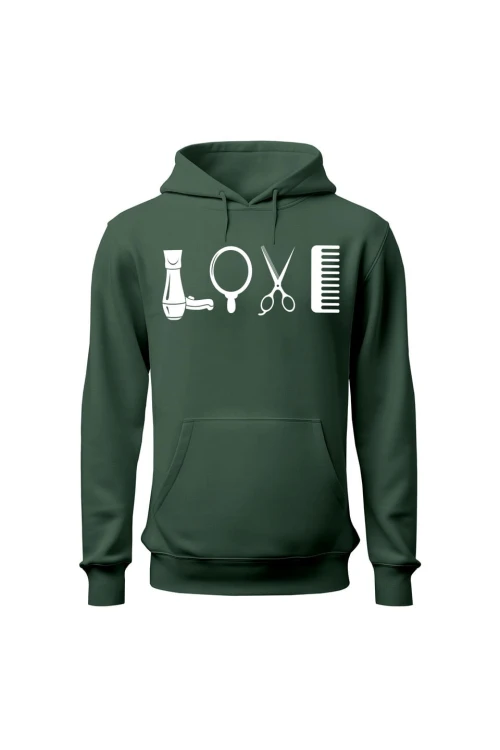 Bluza damska z kapturem Love Fryzjerstwo - zielona