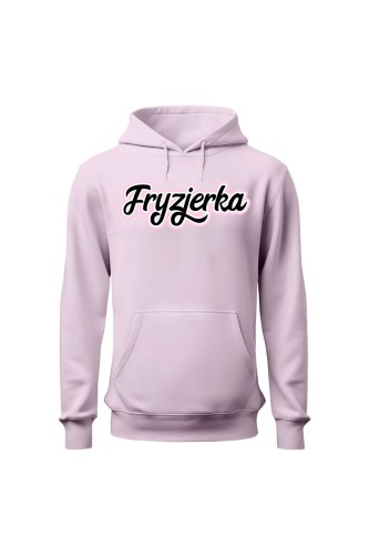 Bluza damska z kapturem Fryzjerka napis - różowa