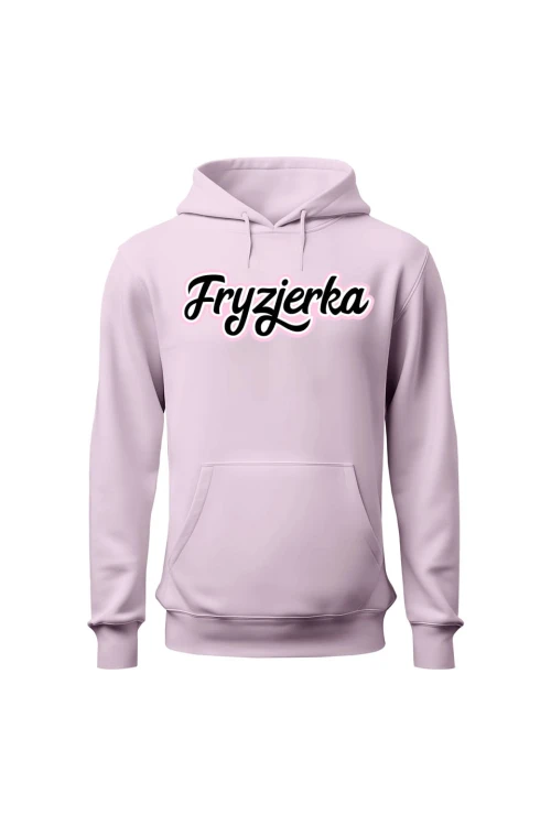 Bluza damska z kapturem Fryzjerka napis - różowa