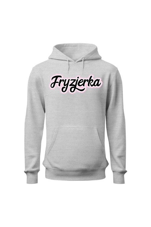 Bluza damska z kapturem Fryzjerka napis - szara
