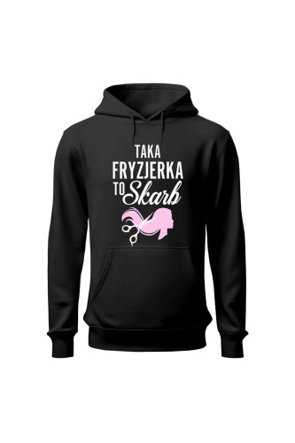 Bluza damska z kapturem Taka fryzjerka to skarb - czarna