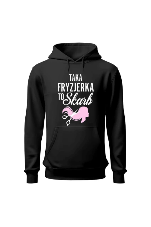 Bluza damska z kapturem Taka fryzjerka to skarb - czarna