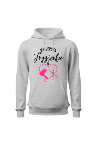 Bluza damska z kapturem Najlepsza fryzjerka serce - szara