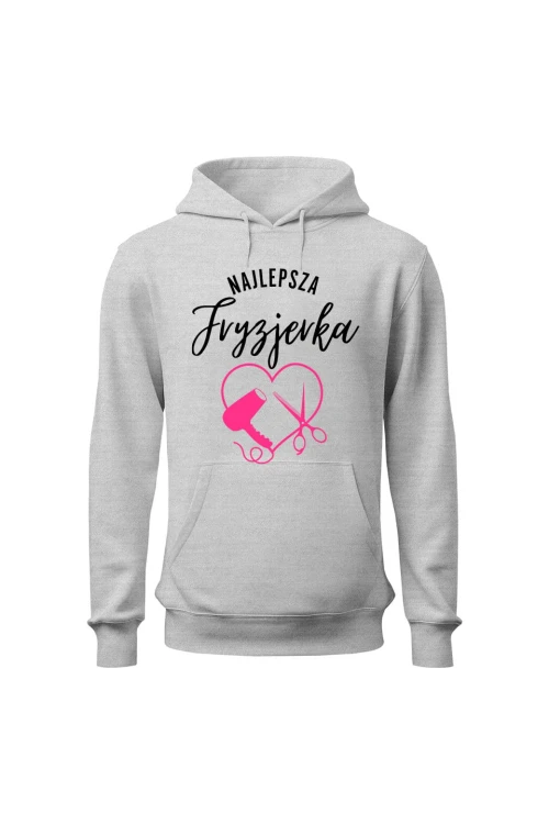 Bluza damska z kapturem Najlepsza fryzjerka serce - szara