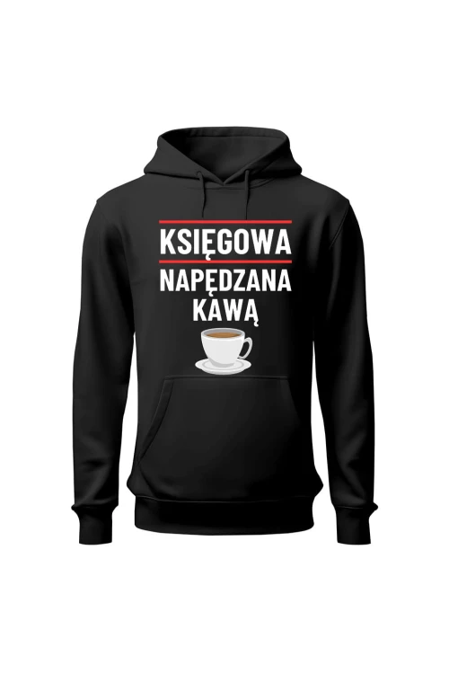Bluza damska z kapturem Księgowa napędzana kawą - czarna